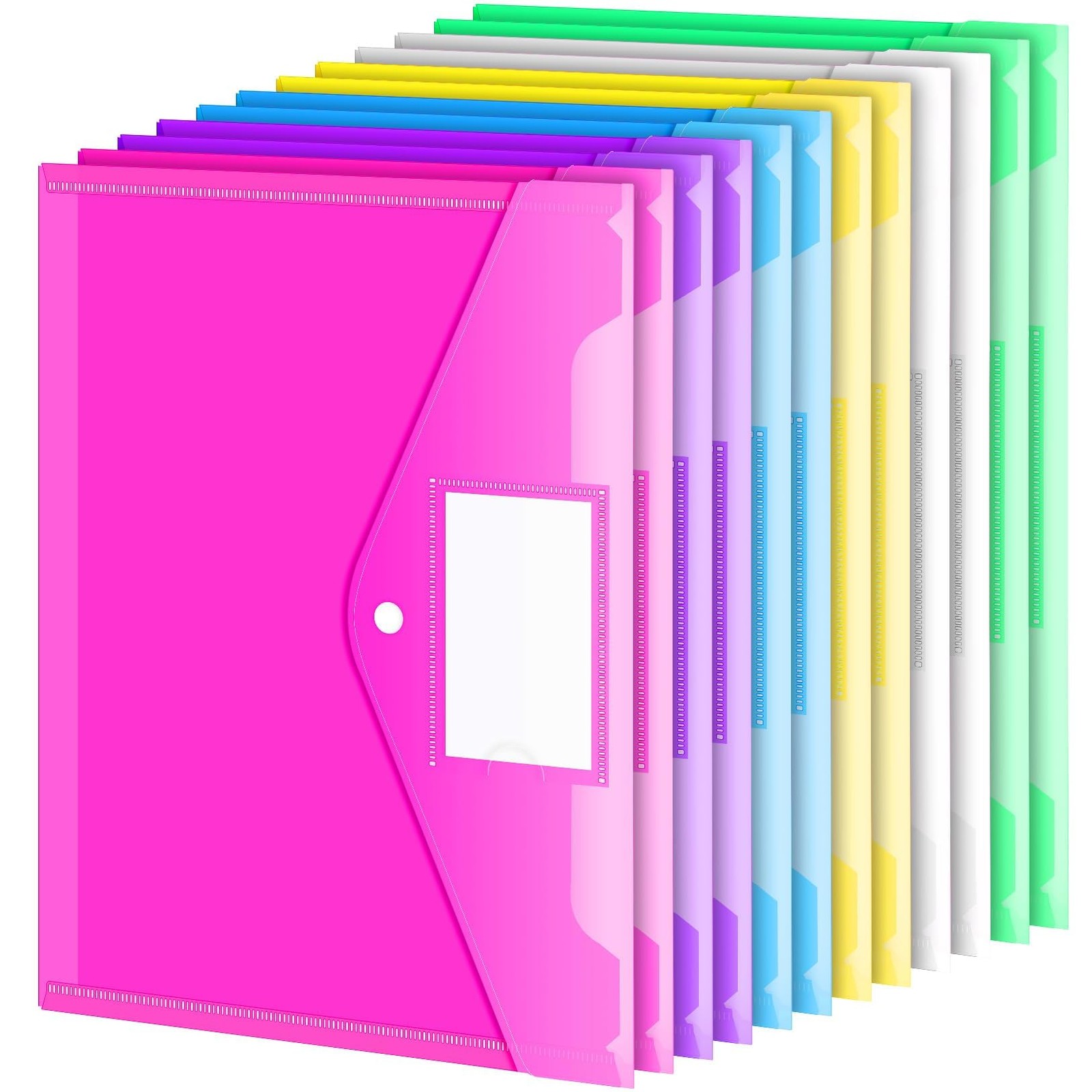 12 Pack Folders Plastic Envelopes with Snap Closure, Clear Plastic File Folde...