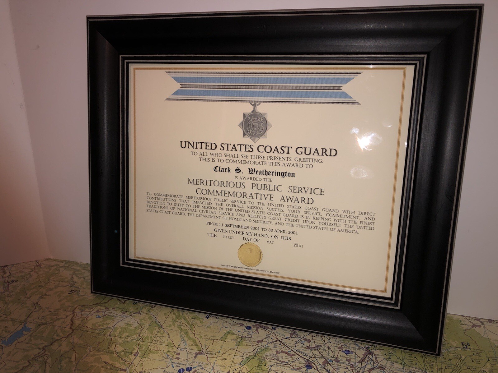 USCG MERITORIOUS PUBLIC SERVICE COMMEMORATIVE AWARD CERTIFICATE Type-1