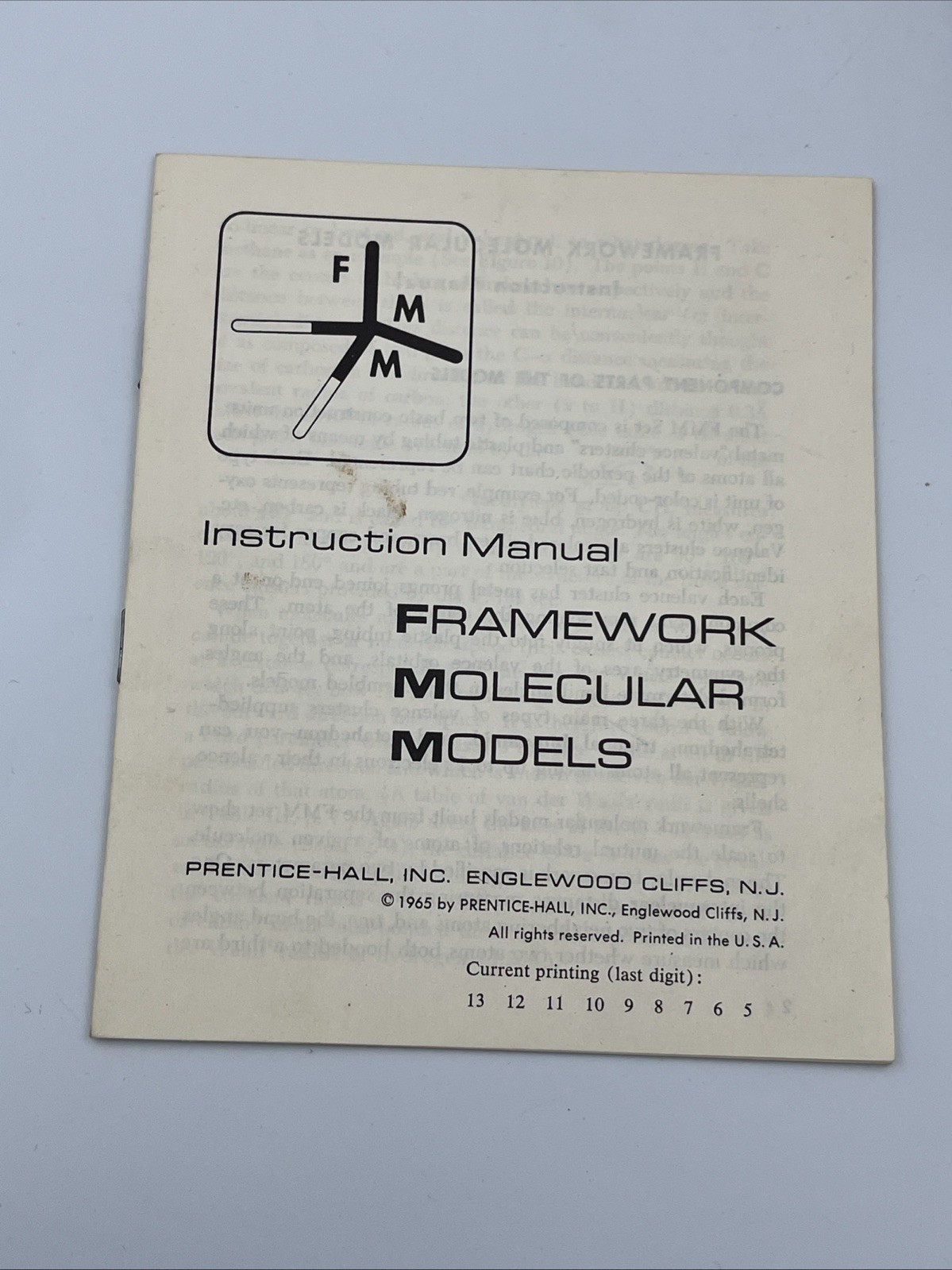 Vintage 1965 Prentice Hall Framework Molecular Models