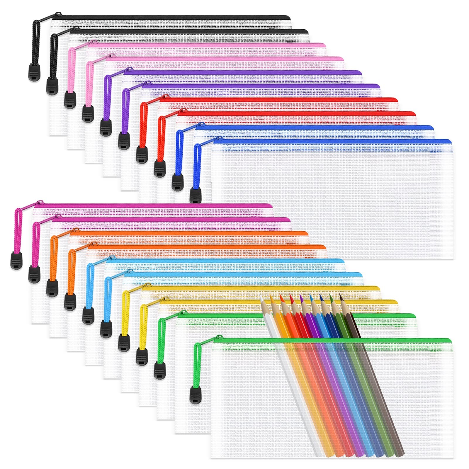 Umriox Clear Pencil Pouch, 9.2 x 4.7 in 10 Colors, 20 Packs, A6 Pencil Bags w...