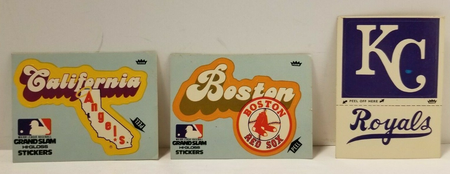 Lot of 3 Baseball Stickers: California Angels, Boston Red Sox, & KC Royals