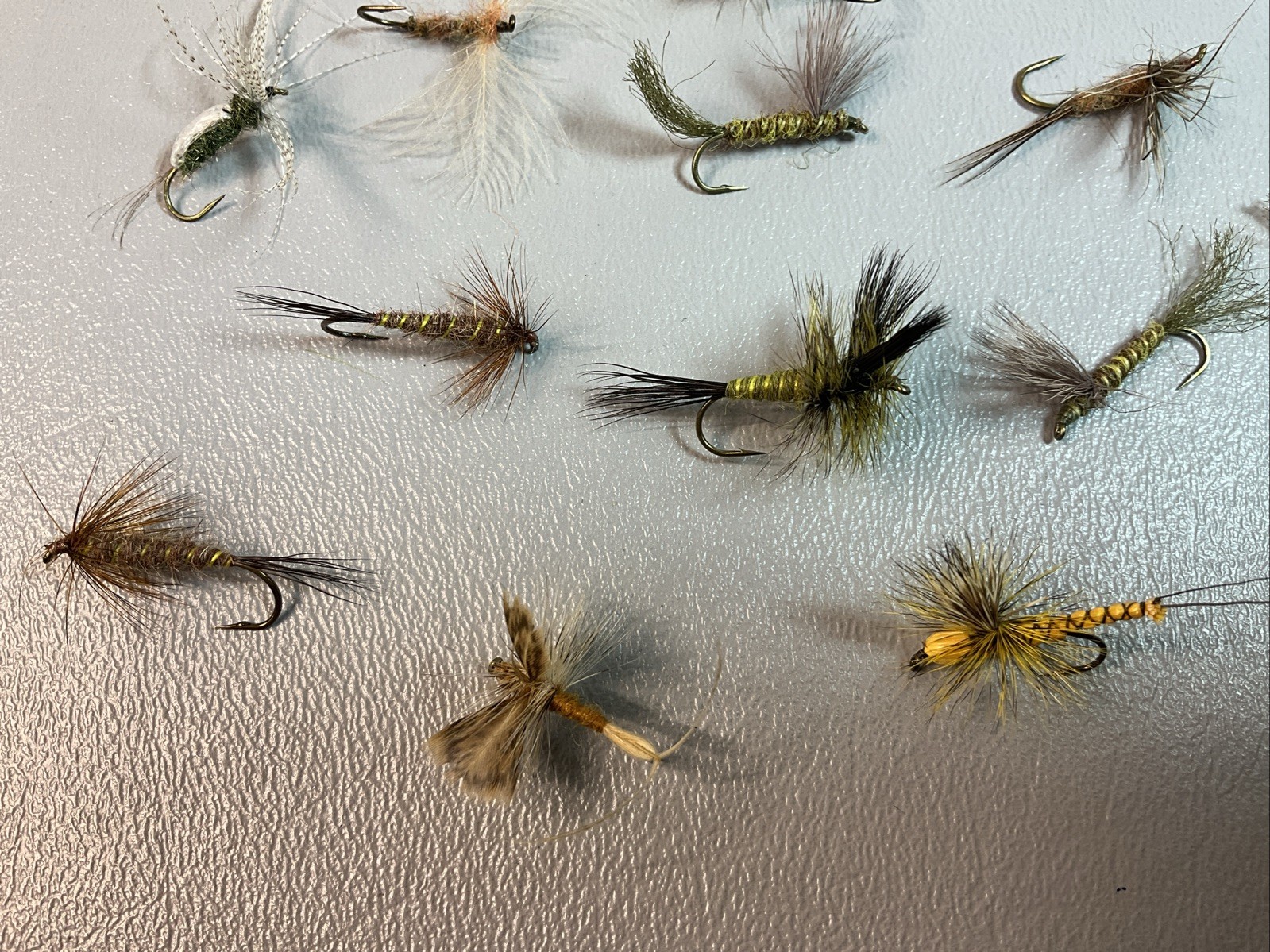 FLIES FOR FLY FISHING (15) CALLED BROWN/GREEN DRAKES FOR TROUT. (S1199)
