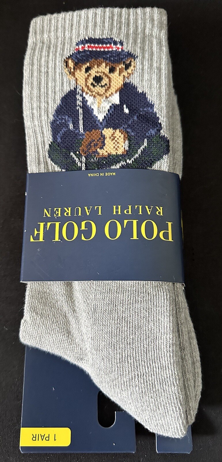 Polo Golf Ralph Lauren Bear 1 Pair Gray Crew Socks Mens Size 6-12.5 New Rare