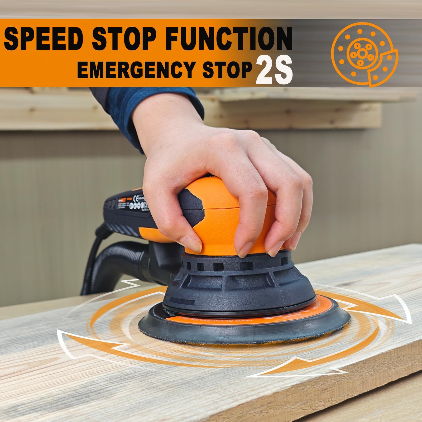 5mm Random Orbit Sander 350W, Brushless Motor, Variable Speed Electric Orbit ...