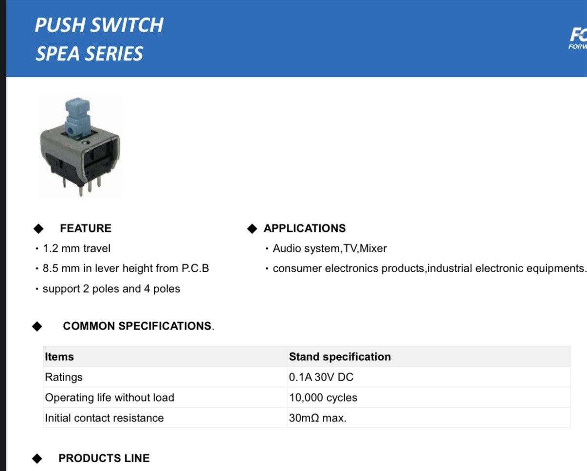 Push Button Switch, latching SPST- Numark & Vestax Mixers, Various Other Mixers
