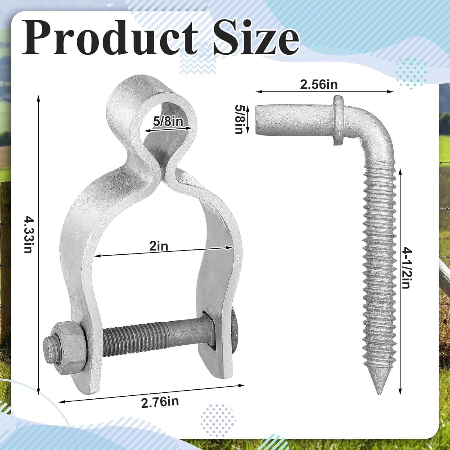 4 Pcs Farm Gate Hinge Set 5/8'' X 2'' Chain Link Fence Gate Post Hinge in Zin...