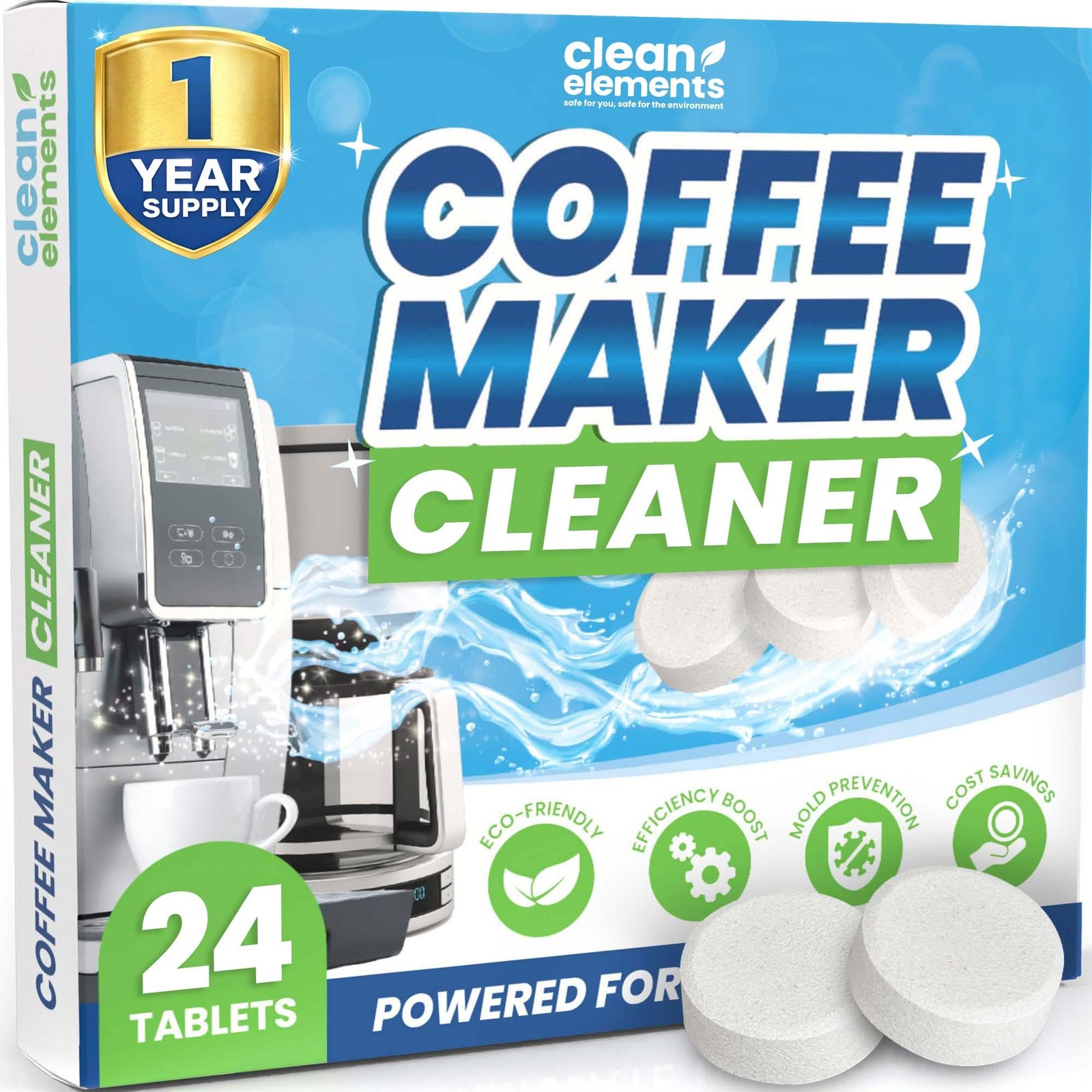 Coffee Maker Cleaner & Descaler Tablets – 24 1 Count (Pack of 24), White
