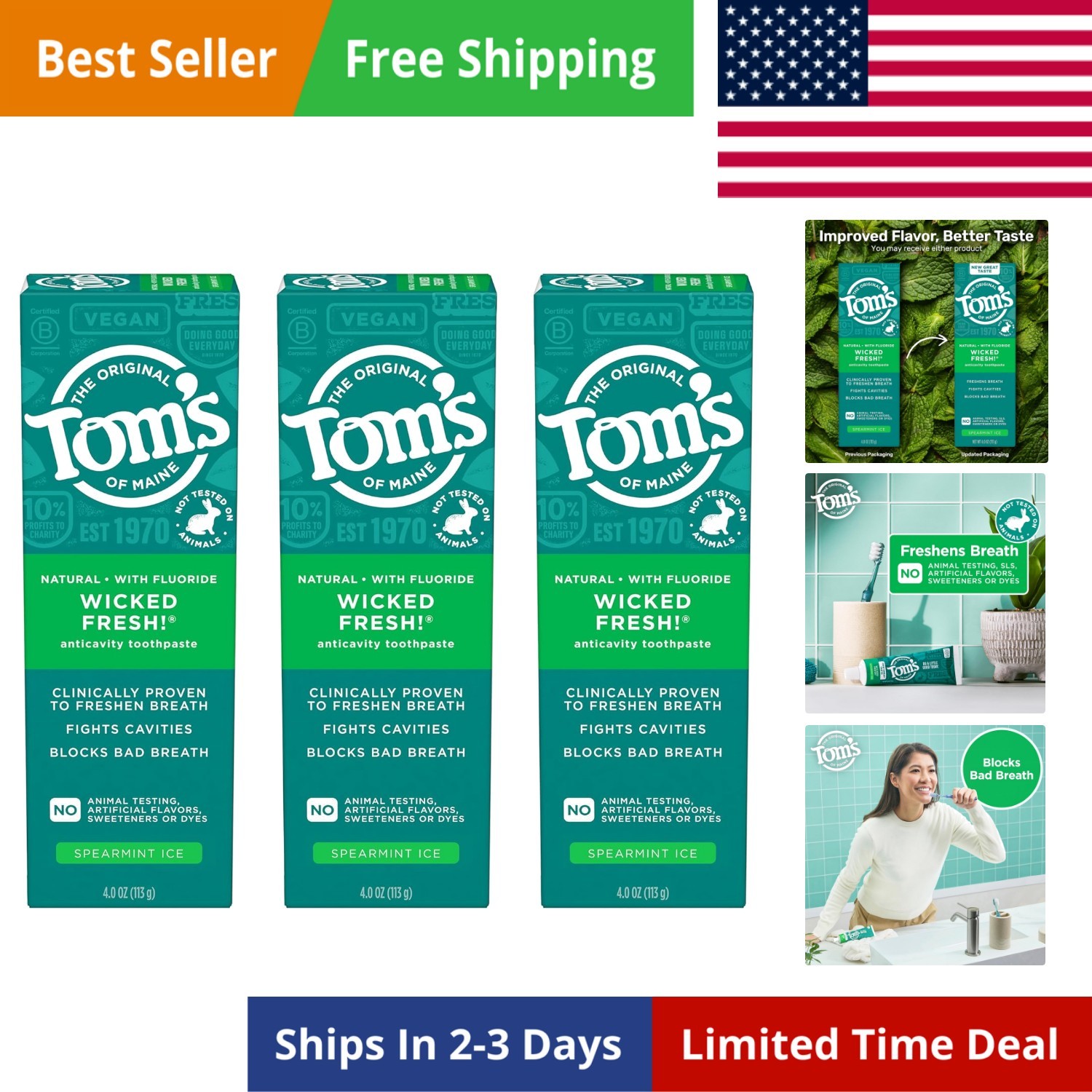 Wicked Fresh! Natural Anticavity Toothpaste, with Fluoride, 3 Pack, 4.0oz