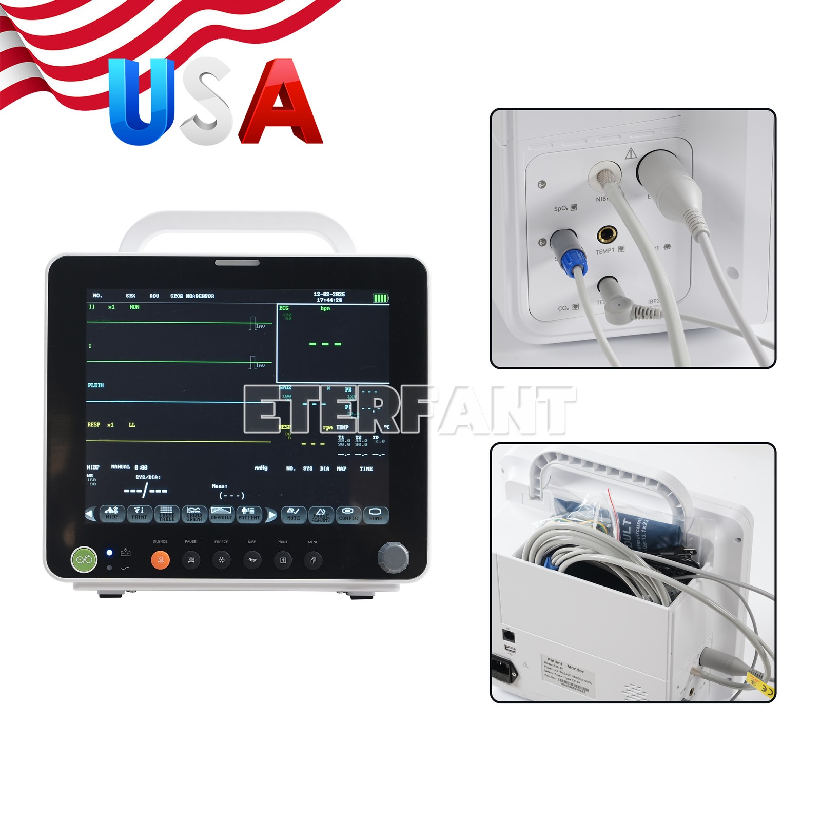 12" Patient Monitor Vital Sign ICU CCU ECG NIBP RESP TEMP SPO2 PR For Hospital