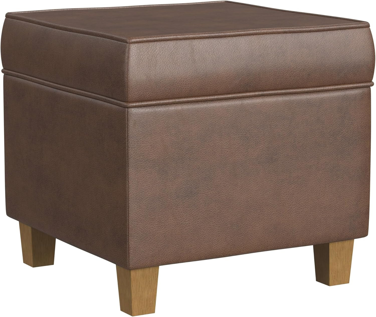Square Ottoman with Lift off Top - Brown Faux Leather