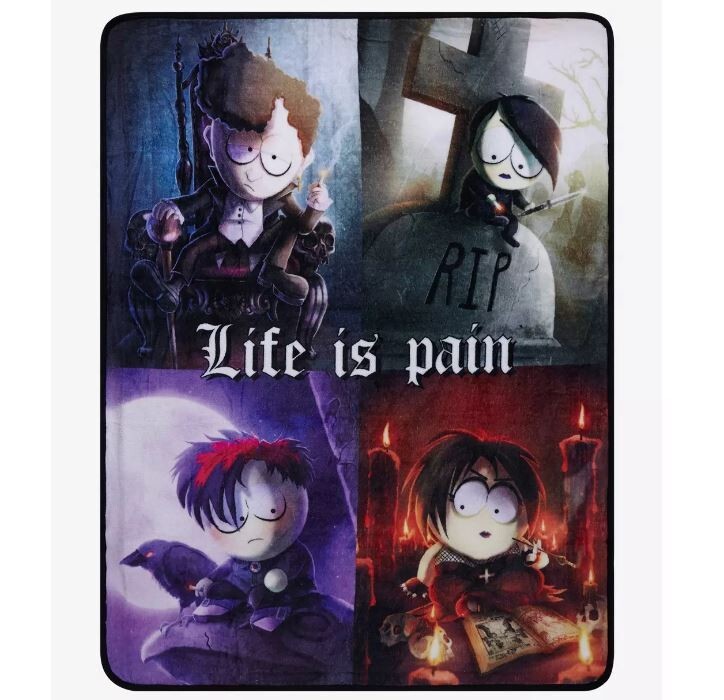 South Park Throw Blanket Plush 48x60 Life is Pain Goth Kids Emo Fleece Wall Art