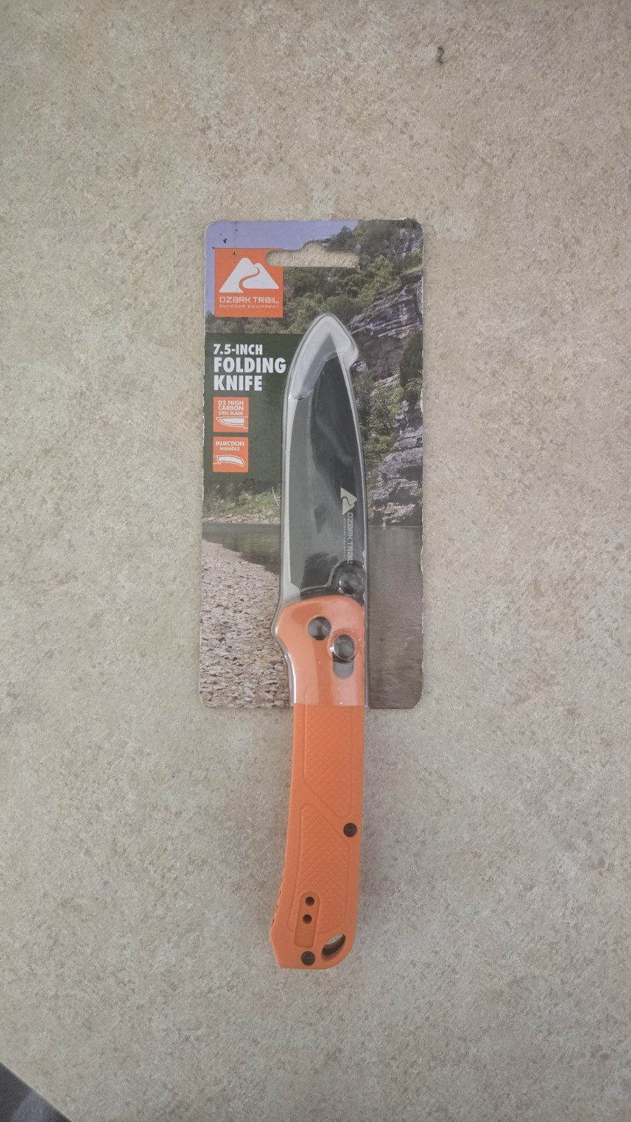 Ozark Trail 7.5-Inch Folding Knife High Carbon Stainless Steel Orange Handle