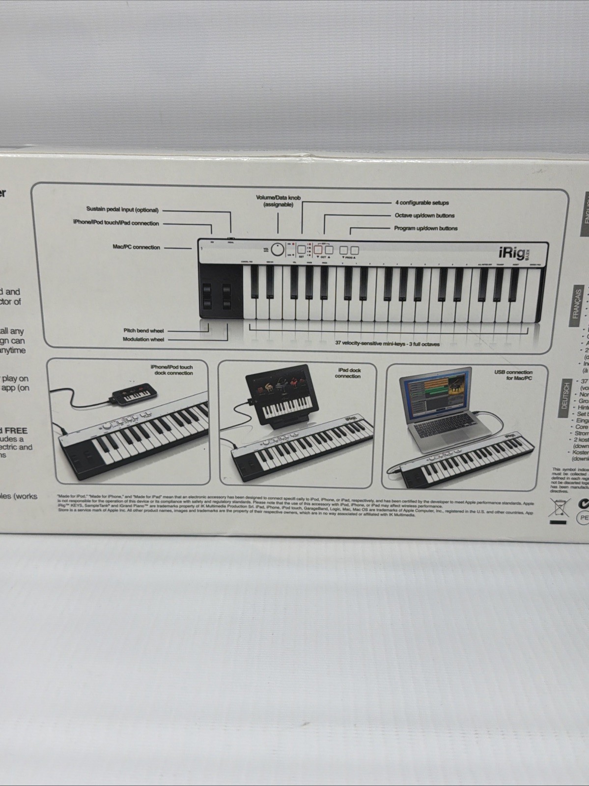 NEW IK Multimedia n12553 iRig Keys 37-Key Mobile MIDI Keyboard Controller Mac/PC