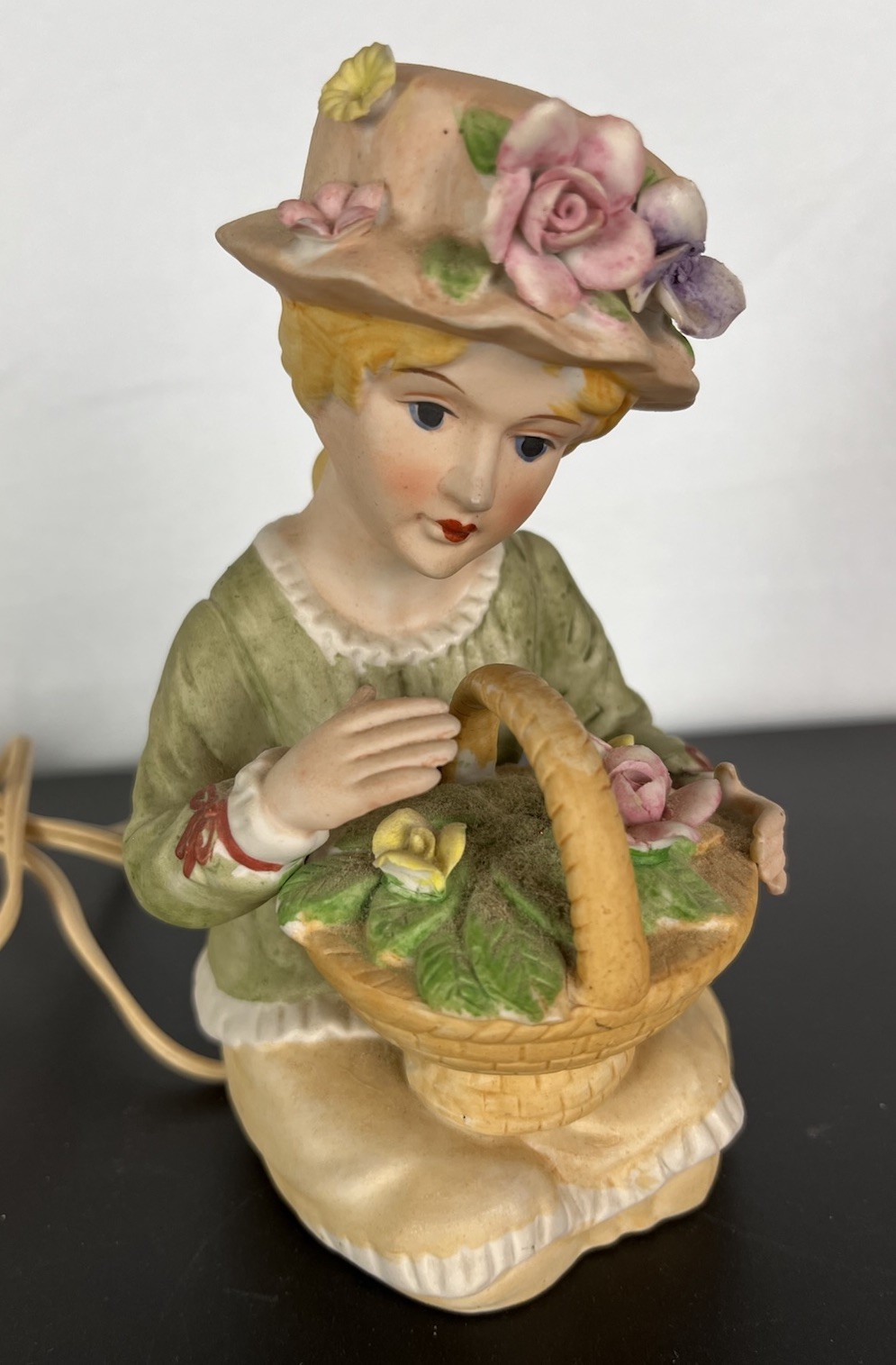 Girl Holding A Basket Of Flowers Night Light Lamp Vintage Hat Victorian Lady