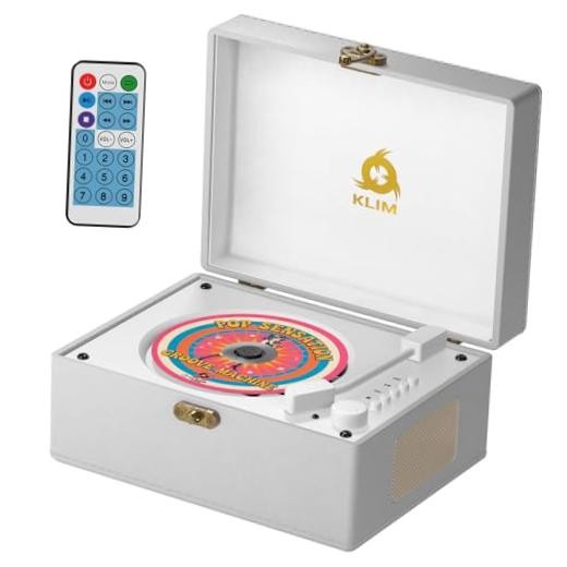 Retro CD Player – Vintage Style CD Player with Speakers, Bluetooth White