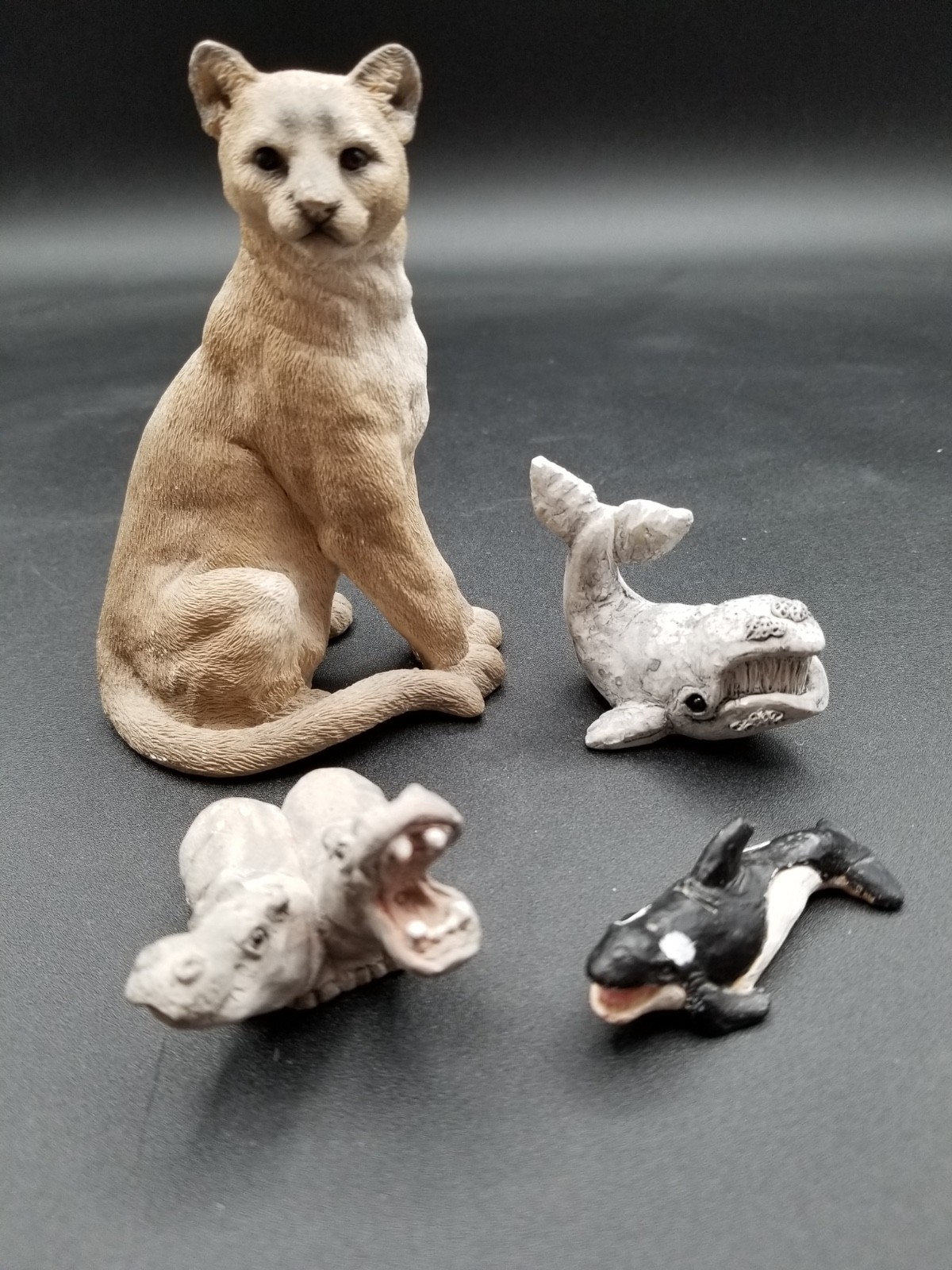 Sandicast or similar style animal sculpture lot, cougar and others