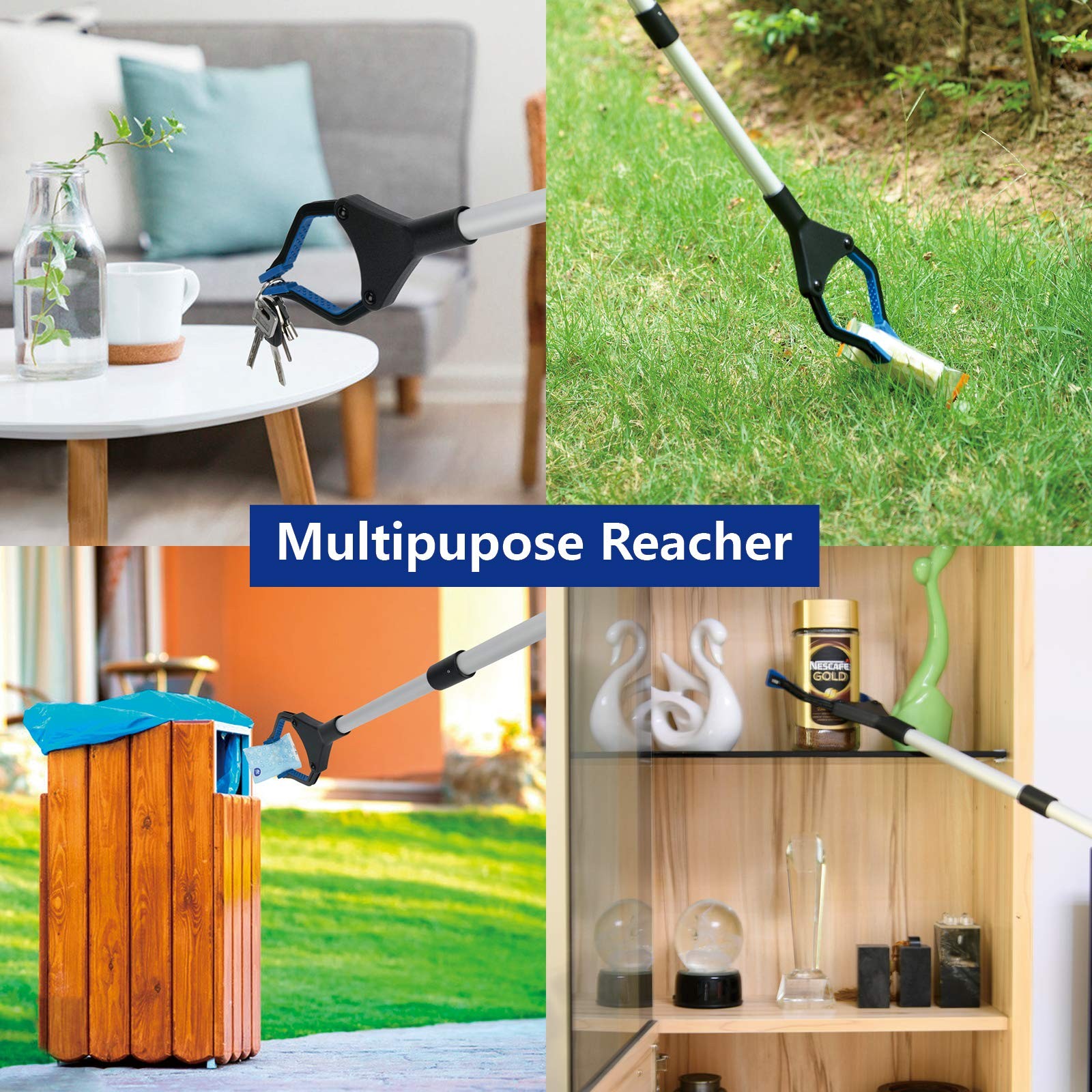 Foldable 32" Reacher Grabber Tool, Rotating Jaw, Trash Picker, Long Arm Extender