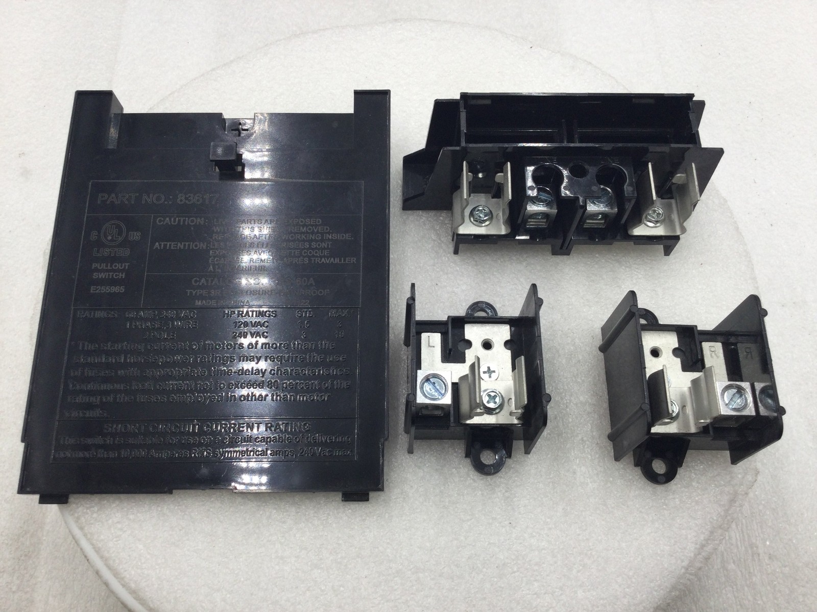 Mars 83617 60 Amp 2 Pole Fused A/C Disconnect Guts and Cover Only 5" X 6"