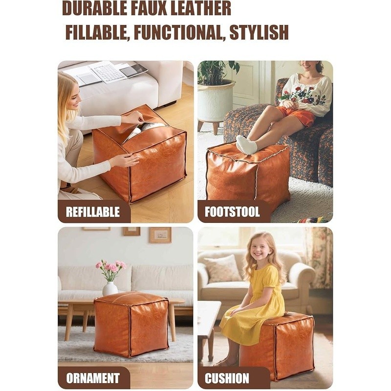 Durable Faux Leather Storage Ottoman Pouf Footrest Home Decor Multi-functional