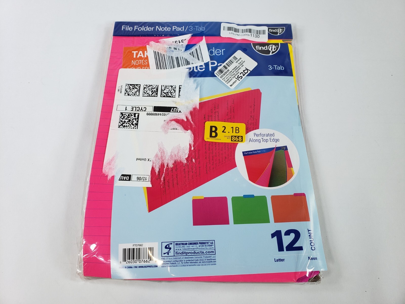 Find It File Folder Notepad Pack of 12 9.5 x 12.5 Inch Assorted Neon W/ DEFECTS