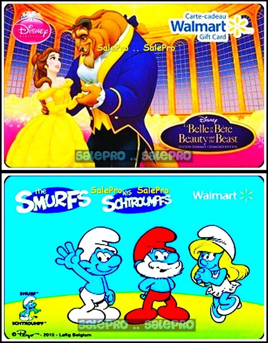 2x WALMART 2010 DISNEY SMURFS BEAUTY AND THE BEAST RARE COLECTIBLE GIFT CARD LOT
