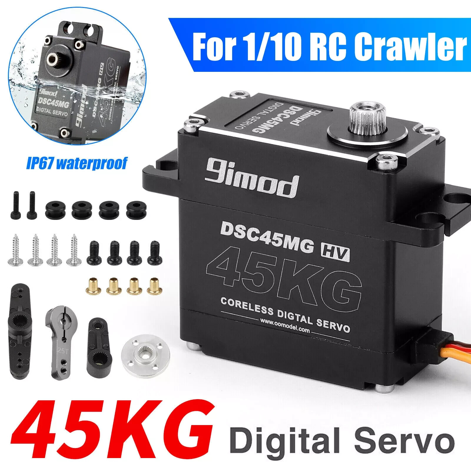 45KG 180° Digital Servo Motor High Torque Waterproof Metal Gear for 1/10 RC Car
