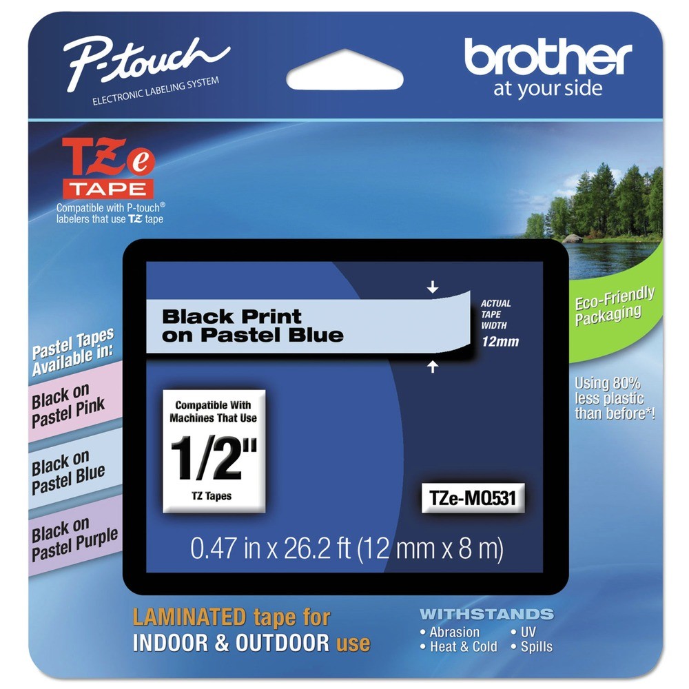 Brother P-Touch TZEMQ531 0.47" x 26.2' Laminated Labeling Tape - Pastel Blue New