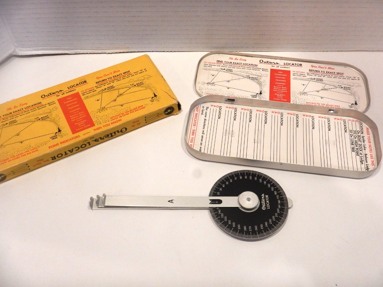 Vintage Outer's Locator Fishing Hunting Spot Locator  w/ Box & Tin #747