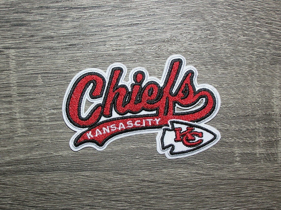 Kansas City Chiefs Lettering Football Embroidered Iron On Patch 3.5" x 2.25"