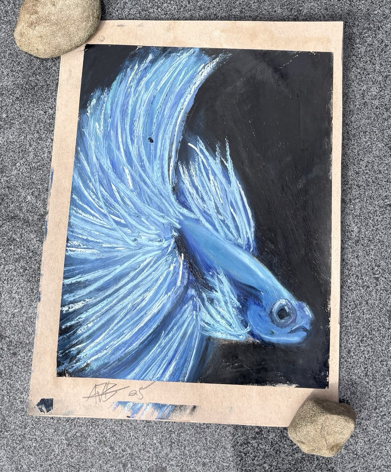 Original Signed Blue Fish 9x12