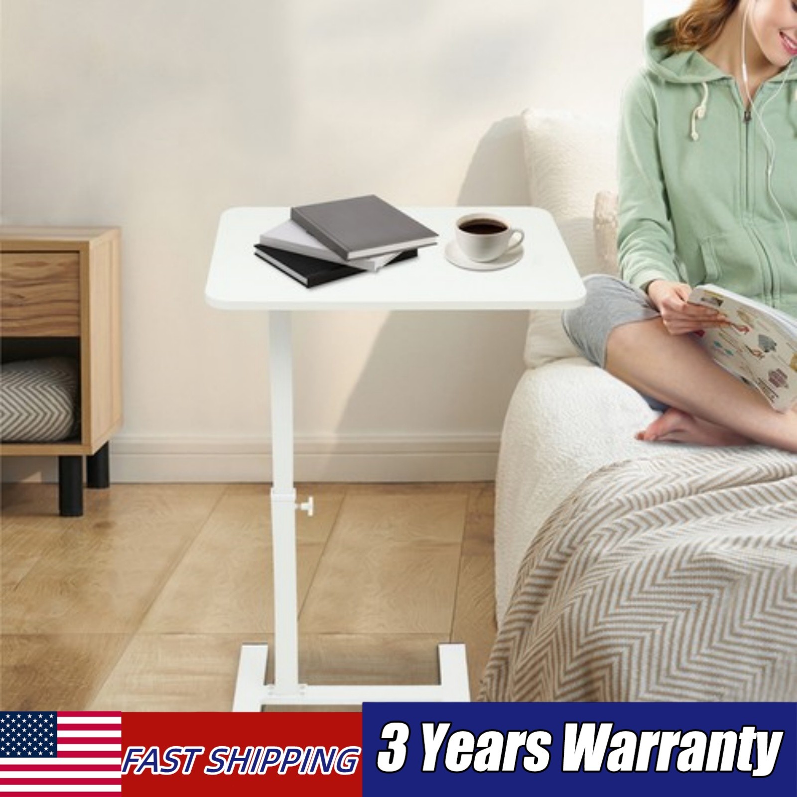 Bedside Table Adjustable Hospital & Home Use Bed Table Rolling Laptop Table