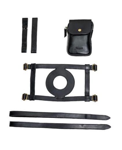 Genuine Leather Motorcycle Fuel Tank Strap – Heavy Black Tank Strap With Pouch