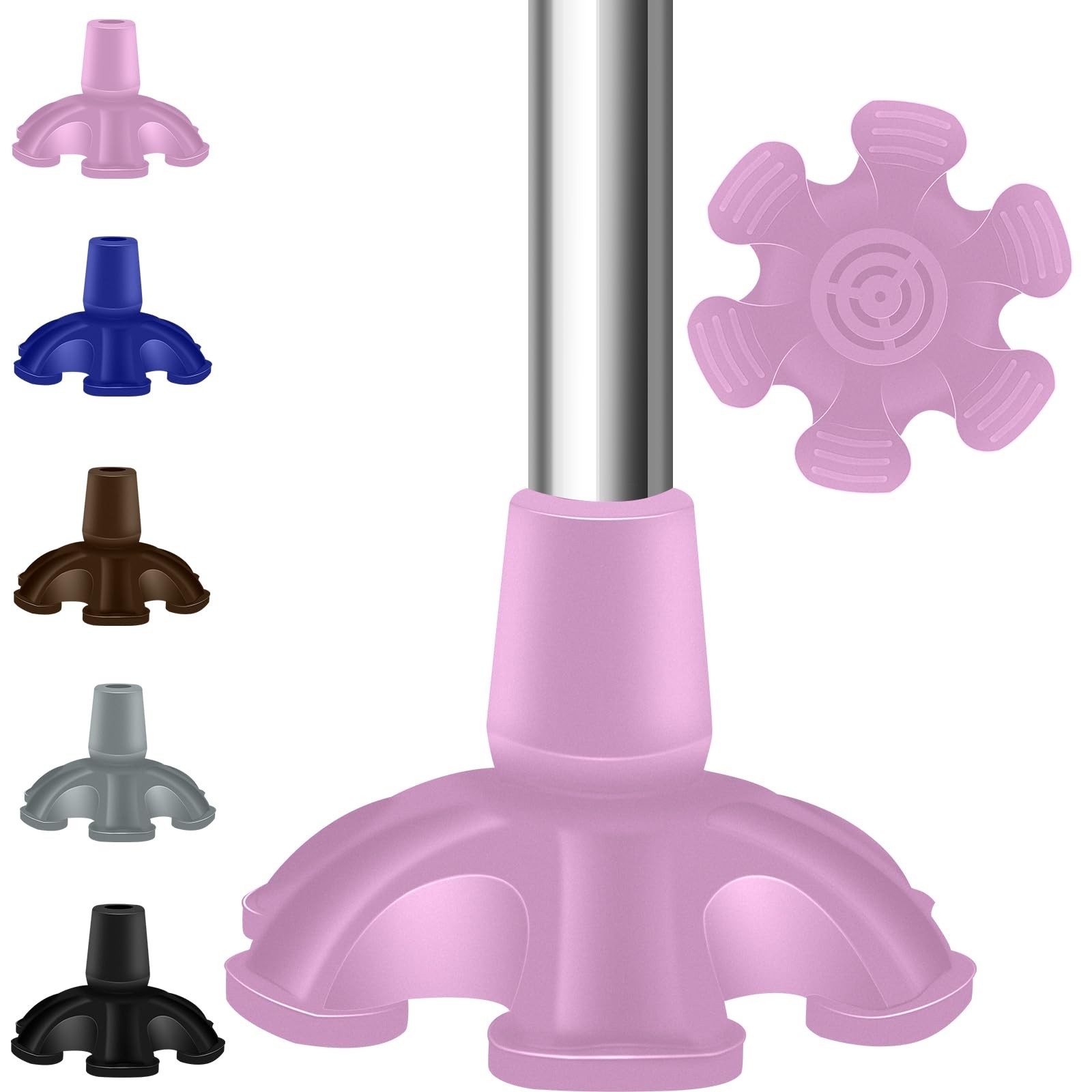 Heavy Duty Rubber Cane Tip - 6 Support Feet, 3/4 inch, Self Standing for Walk...
