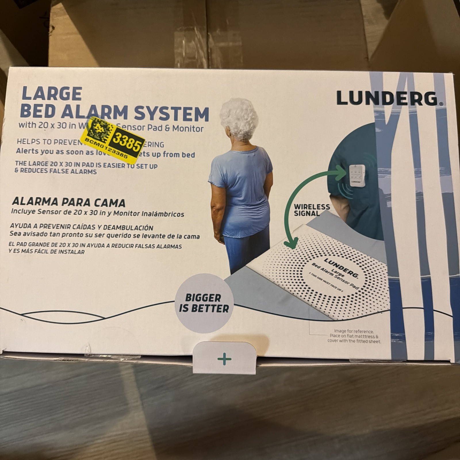 Lunderg LARGE Bed Alarm for Elderly Adults - Wireless Sensor Pad 20” x 30”