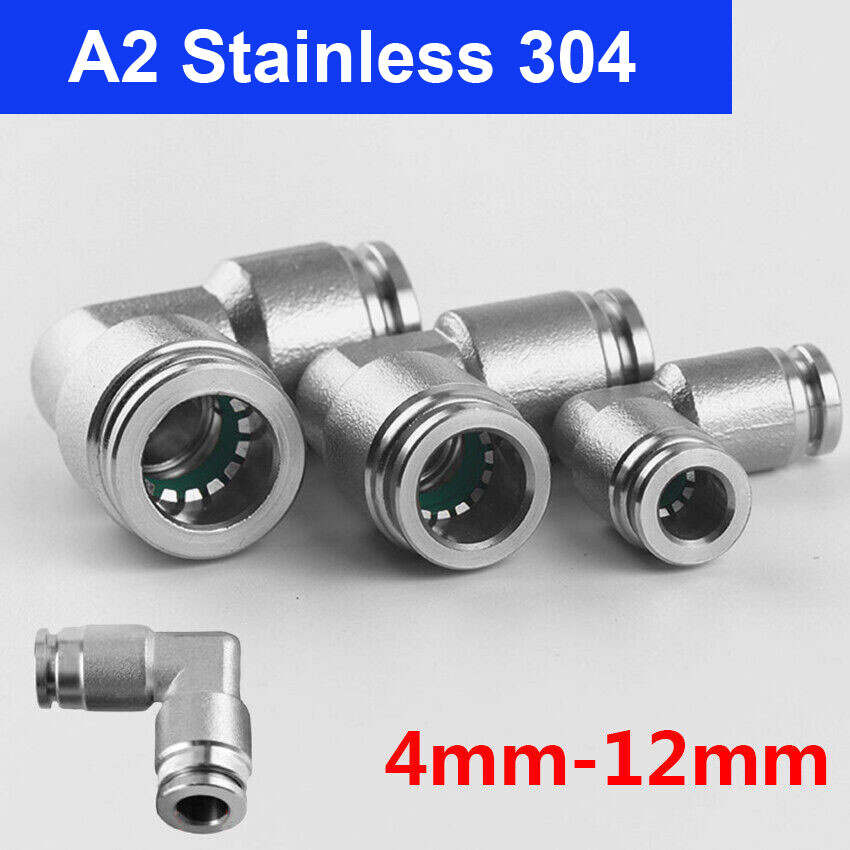 Pneumatic 4mm-12mm Push-in Fittings Elbow Tube Hose Connectors A2 304 Stainless