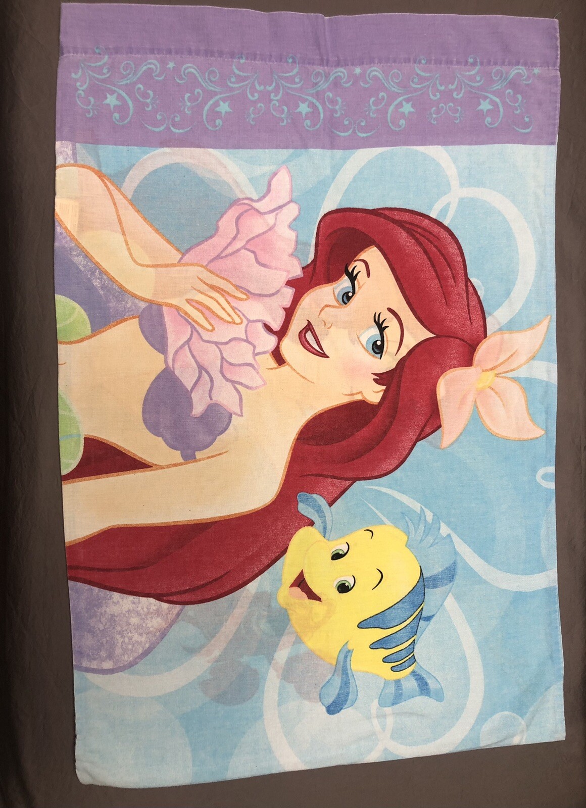 VTG Ariel The Little Mermaid Standard Size Pillow Case Flounder USA Disney