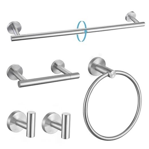 Brushed Steel 5 Piece Bathroom Hardware Set, SUS304 Stainless Steel Bath