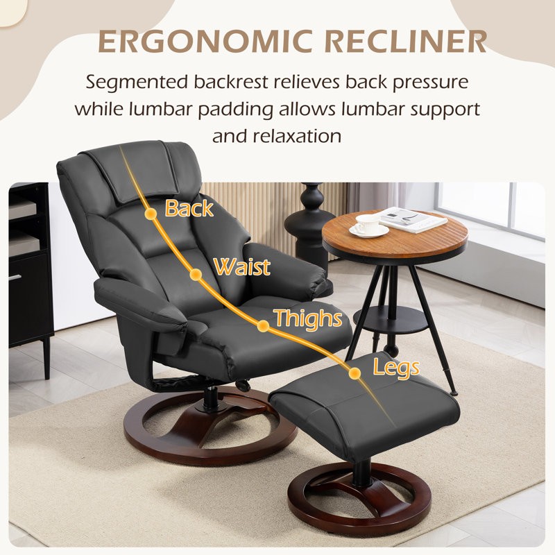 Trule Leather Swivel Recliner Chair With Ottoman Ergonomic for Living Room Home