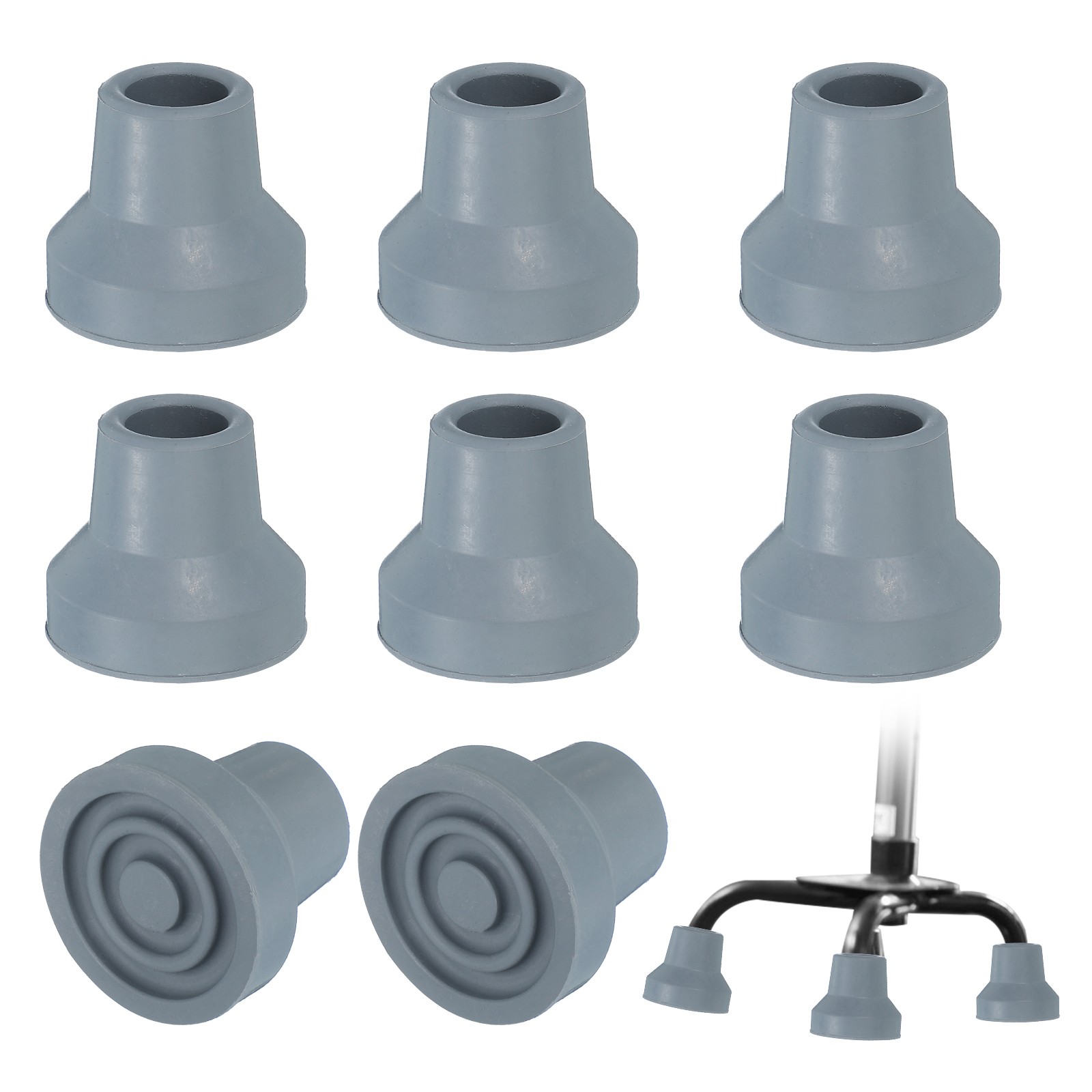 Quad Cane Tips 5/8 Inch, 8 Pcs Walking Cane Accessories, Gray(Style 3)