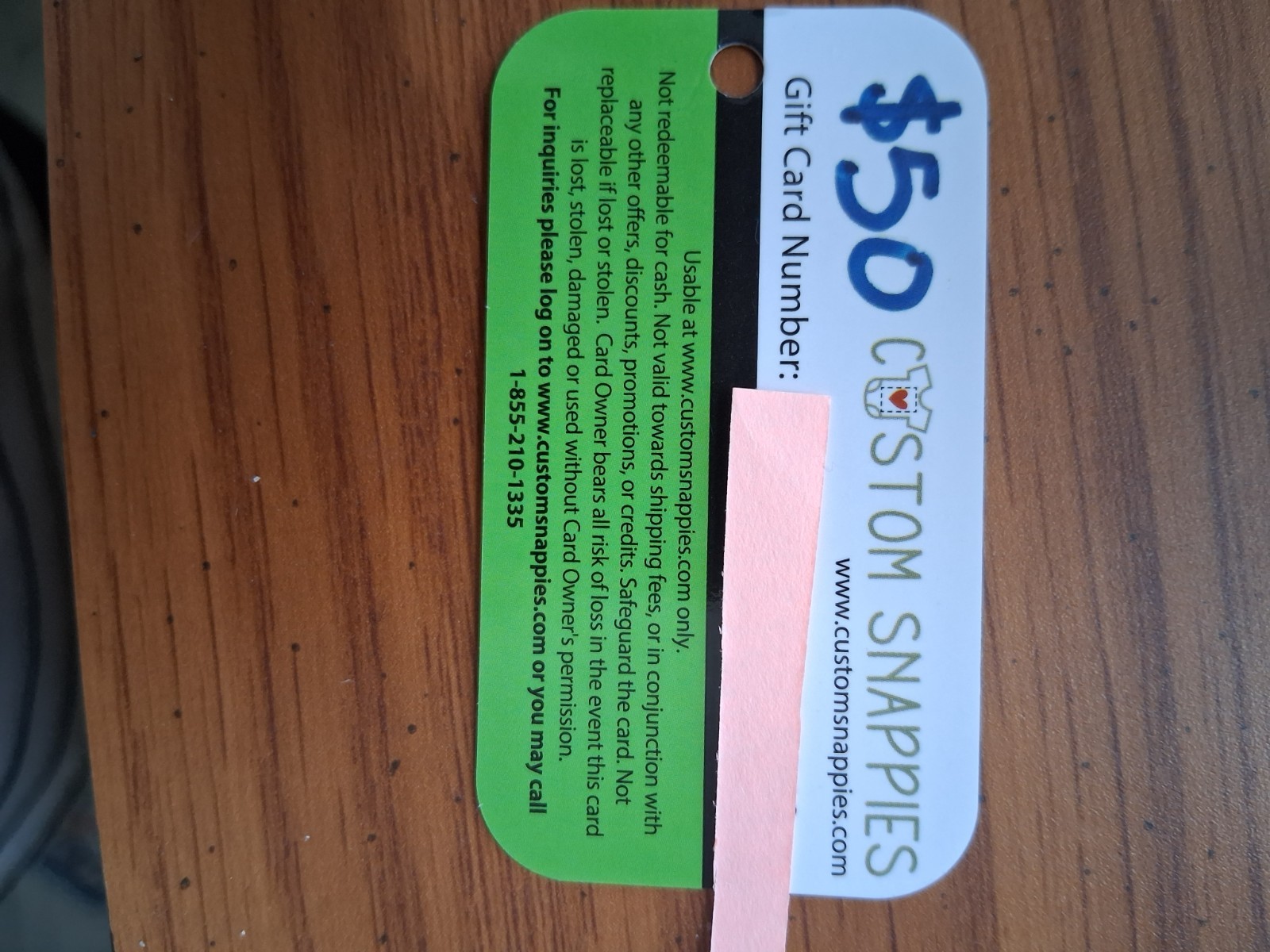 $50 gift card for an online store "custom snappies" for customizable onsies