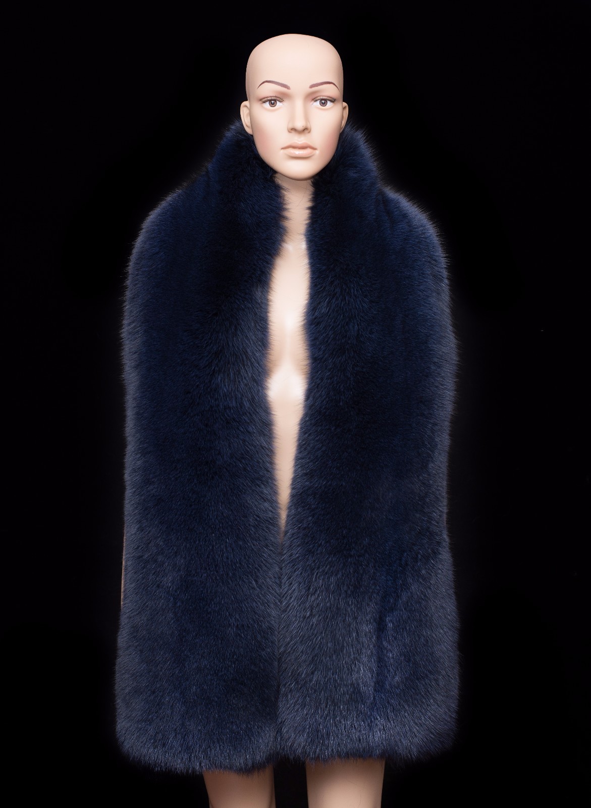 Saga Furs Real Midnight Navy Blue Fox Fur Handmade Double Sided Stole Boa Scarf