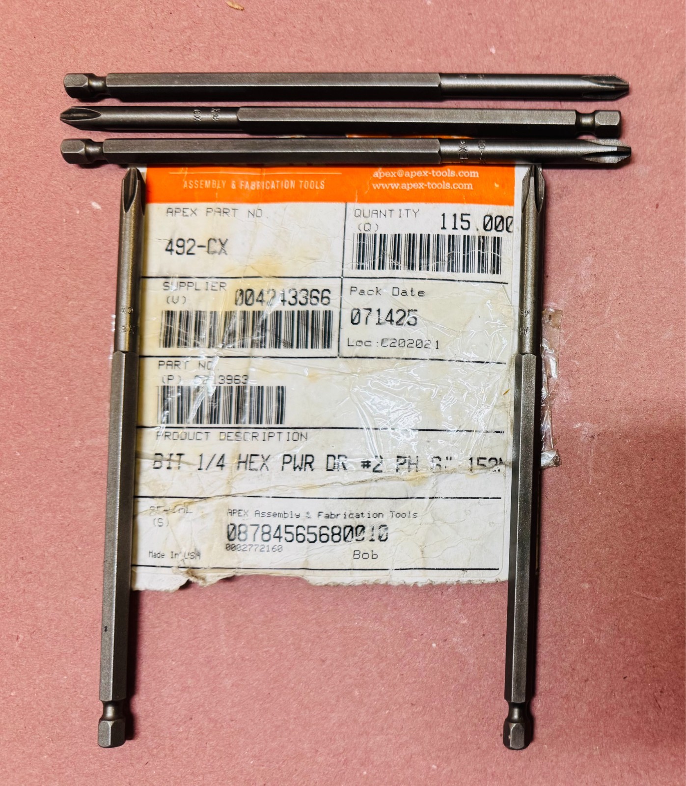 Genuine APEX 492-CX  #2 Phillips 1/4" Hex Power Drive Drill Bit 6" Long⭐LOT OF 5