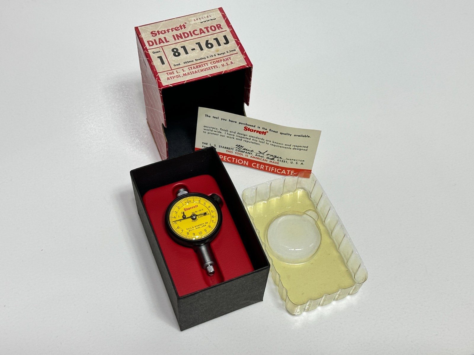 NEW Starrett Tools USA 81-161J 75mm YELLOW Dial Indicator 0.002mm/.5mm Range NOS