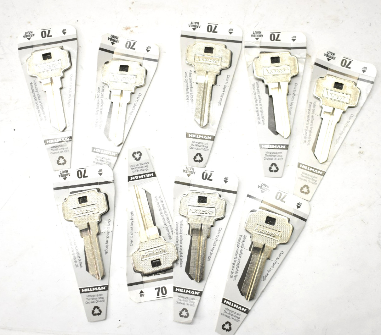 Lot of 8 Hillman 88053 Brass Nickel #70N Universal Single Sided Key Blanks