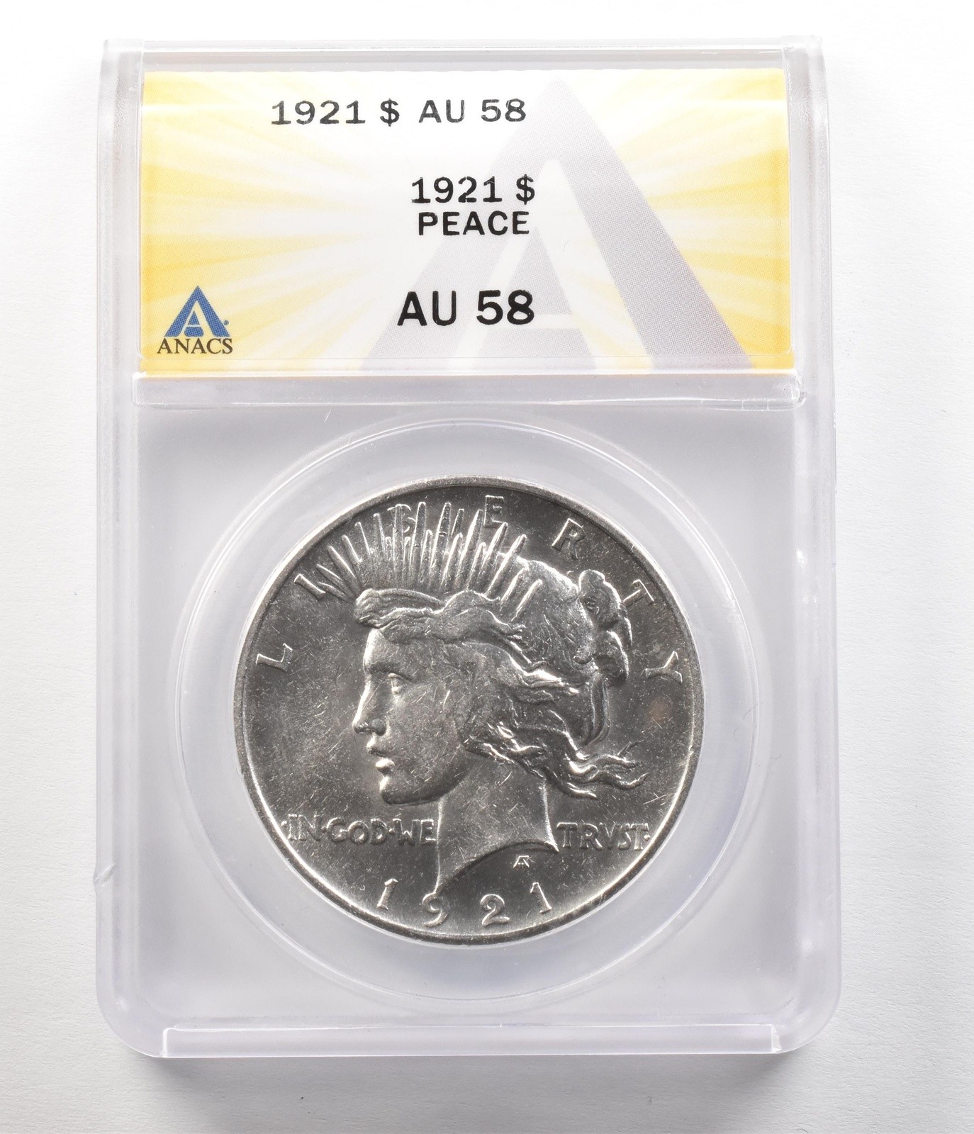 1921 Peace Silver Dollar AU58 ANACS *4942
