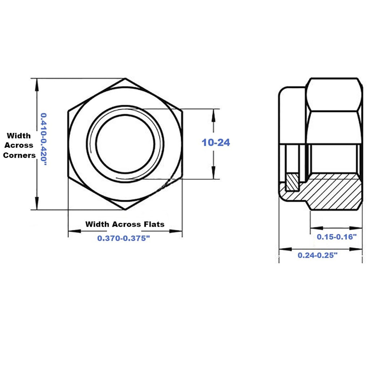10-24 Lock Nut Nylon Insert Hex Locknuts Locking Hex Nuts 304 Stainless Steel...