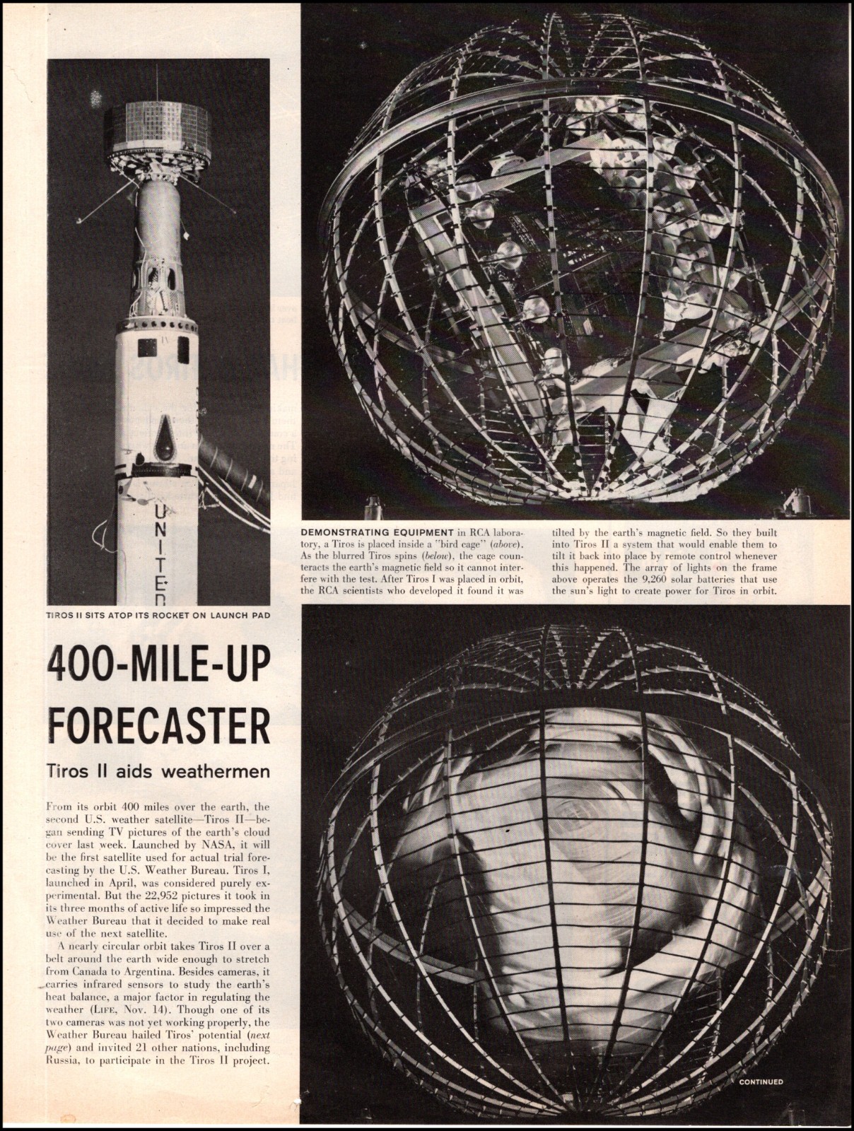 1960 vintage Space Ad  TITOS II Weather Satellite Launch. 400 mile Orbit 113025
