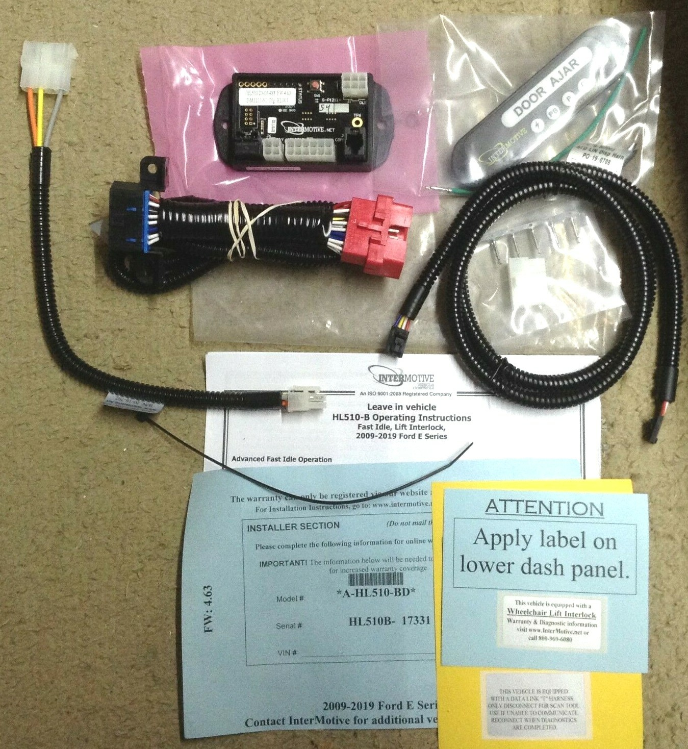 INTERMOTIVE HIGHLOCK A-HL510-BD FAST IDLE LIFT INTERLOCK KIT FORD E SERIES 09-19