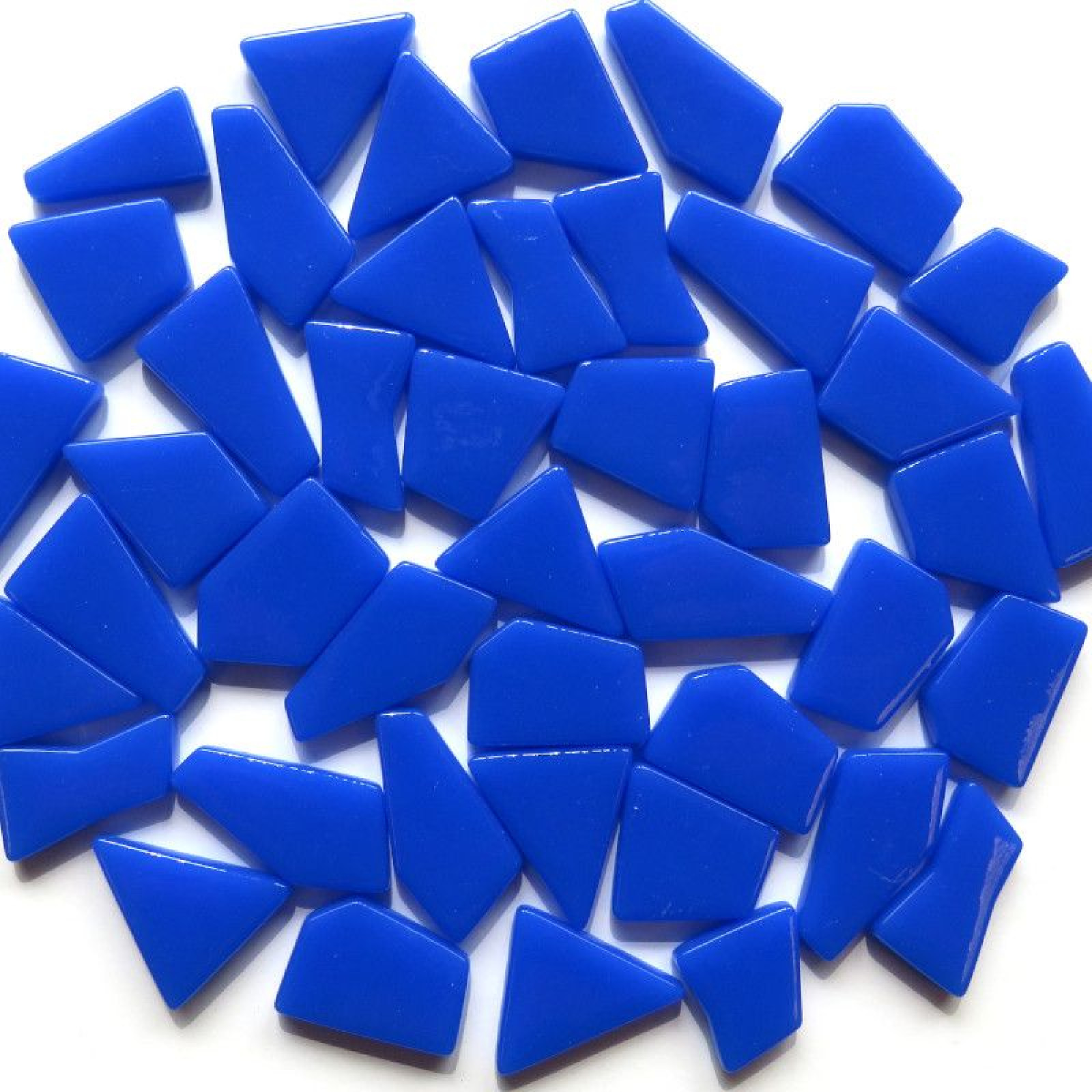 Bright Blue Odd Cut Shaped Glass Mosaic Tiles - 25 Tiles-Size 3/8 to 1 inch