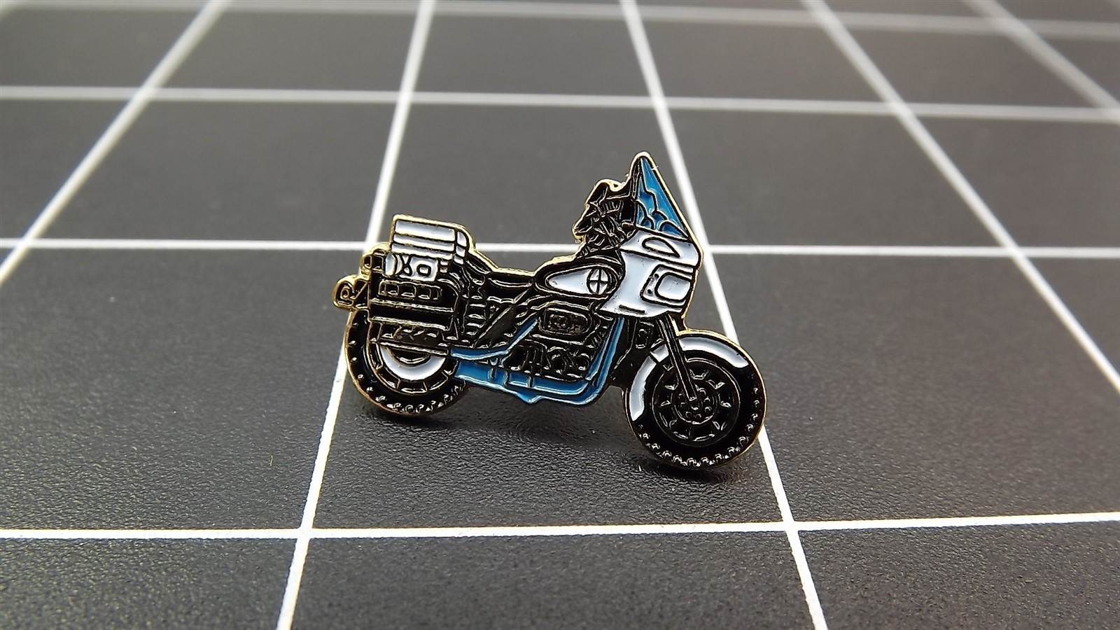 FREE SHIP Lapel Pin Blue & White POLICE MOTORCYCLE 1" LIFETIME GUARANTEE